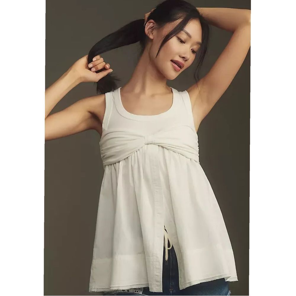 Pilcro Twist‎ Tank Anthropologie White Size Large Bow Tunic Swing Open Front